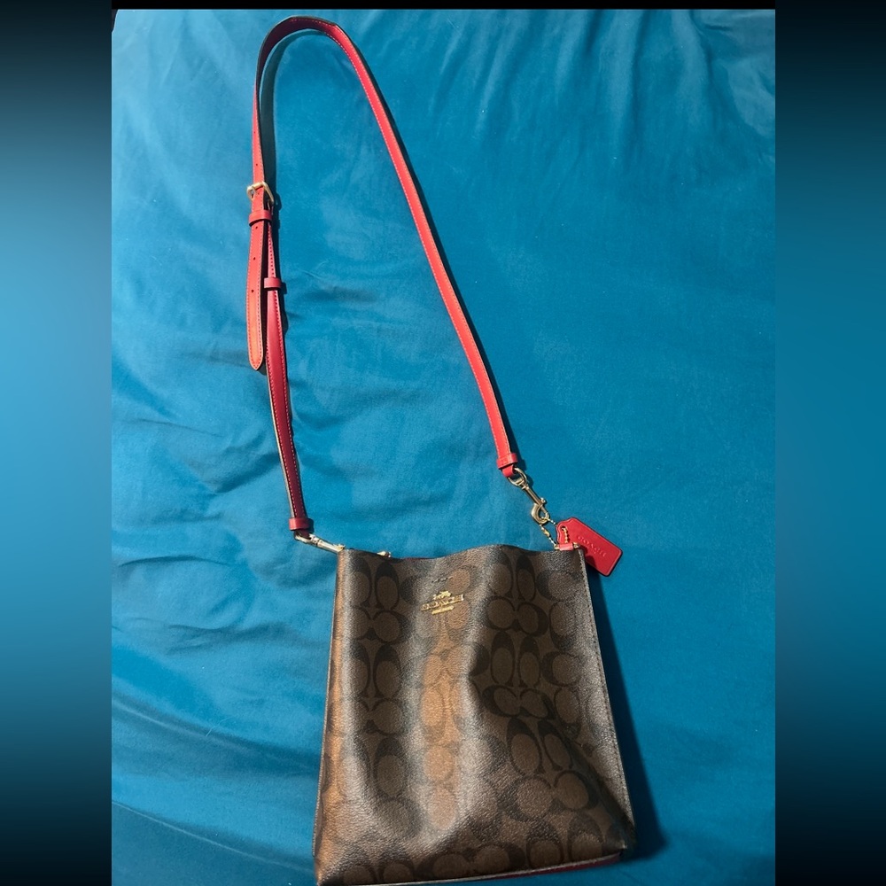 Coach Signature Brown and Red Shoulder Bag
